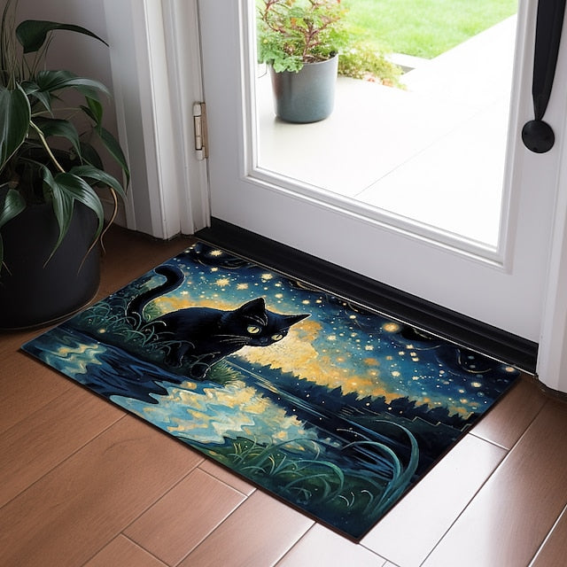 Painting Cat Doormat Floor Mats Washable Rugs Kitchen Mat Non-Slip Oil Proof Rug Indoor Outdoor Mat Bedroom Decor Bathroom Mat Entrance Rug