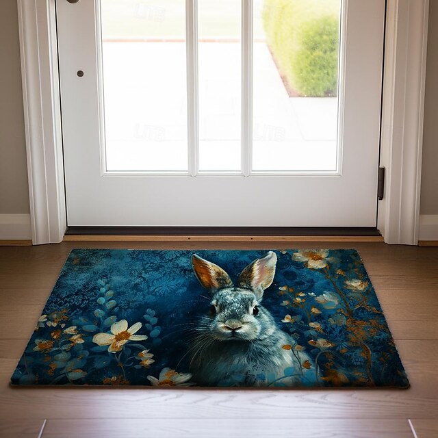 Ink Blue Rabbit Doormat Floor Mats Washable Rugs Kitchen Mat Non-Slip Oil Proof Rug Indoor Outdoor Mat Bedroom Decor Bathroom Mat Entrance Rug