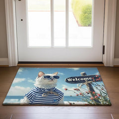 Beach Sunshine Cat Doormat Floor Mats Washable Rugs Kitchen Mat Non-Slip Oil Proof Rug Indoor Outdoor Mat Bedroom Decor Bathroom Mat Entrance Rug