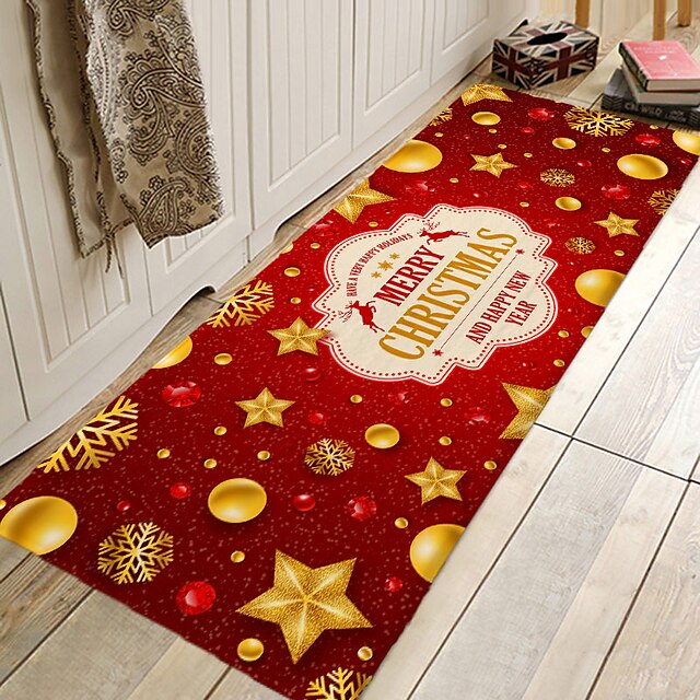 Christmas Decorations Pattern Floor Mat Flannel Hallway Carpets Area Rugs Xmas Door Mat for Bedroom Living Room Carpet Kitchen Bathroom Anti-Slip Floor Mats