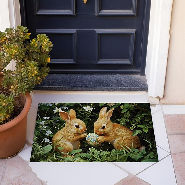 Easter Rabbits Egg Doormat Floor Mats Washable Rugs Kitchen Mat Non-Slip Oil Proof Rug Indoor Outdoor Mat Bedroom Decor Bathroom Mat Entrance Rug