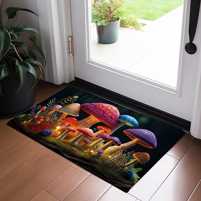 Magic Mushroom Forest Doormat Floor Mats Washable Rugs Kitchen Mat Non-Slip Oil Proof Rug Indoor Outdoor Mat Bedroom Decor Bathroom Mat Entrance Rug