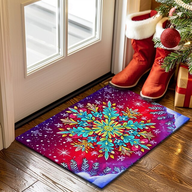 Doormat Snowflake Kitchen Mat Floor Mat Non-Slip Area Rug Oil Proof Rug Indoor Outdoor Mat Bedroom Decor Bathroom Mat Entrance Rug