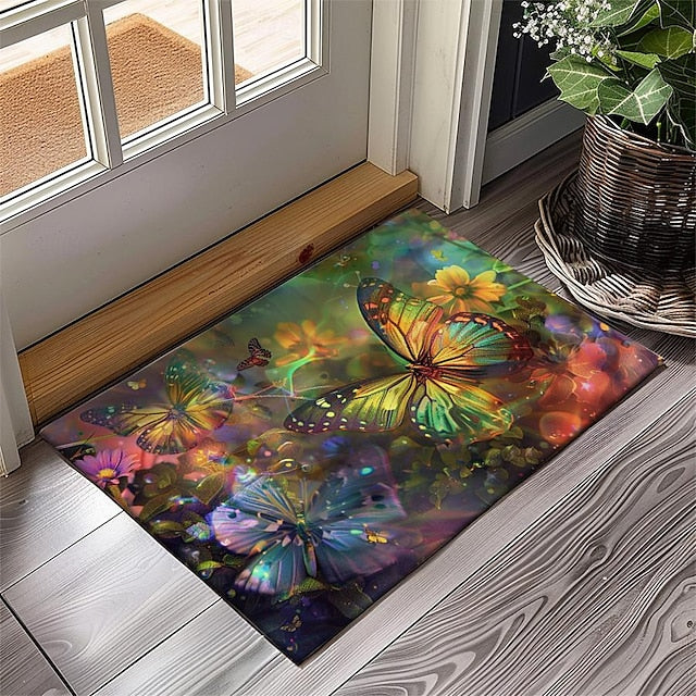 Butterfly Flowers Doormat Non-Slip Oil Proof Rug Indoor Outdoor Mat Bedroom Decor Bathroom Mat Entrance Rug Door Mat