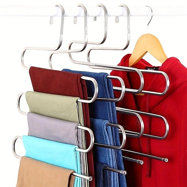 Multi Layer Pants Holder, Multifunctional S-shaped Clothes Holder For Wardrobe Storage, Household Bathroom Towel Organizer Rack, Anti Slip Storage, Sorting And Drying Device