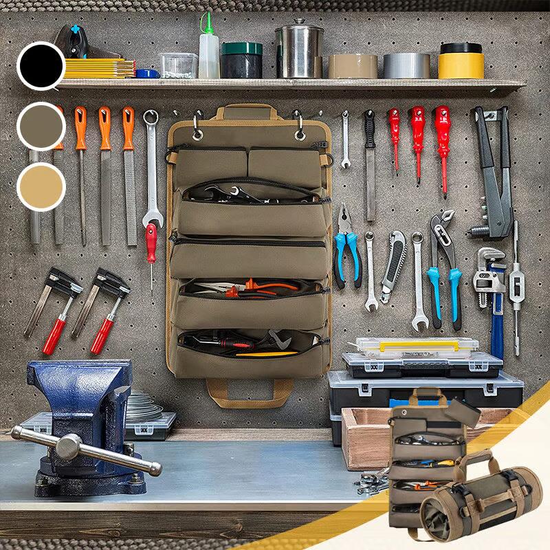 lalafurn Multi-Purpose Roll Up Tool Bag Organizers-Tool Bag Roll Up, UUP Heavy Duty Tool Organizer for Men Women, Portable Tool Storage with 2 Detachable Zipper Pouch, Compact Small Toolbag for Handyman RV Owners, Father Day Dad Birthday Gifts