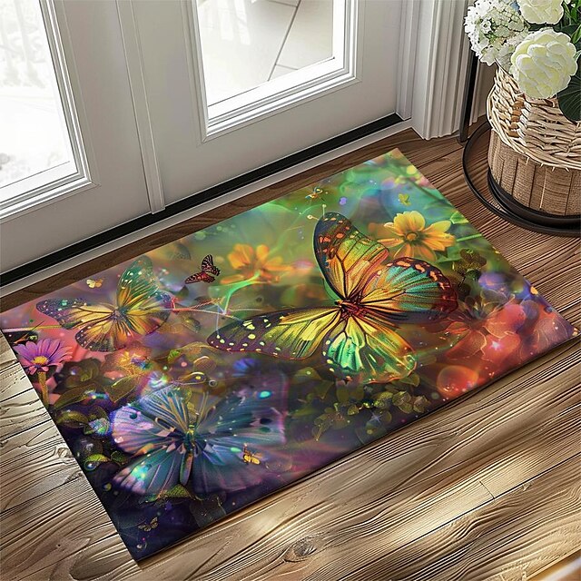 Butterfly Flowers Doormat Non-Slip Oil Proof Rug Indoor Outdoor Mat Bedroom Decor Bathroom Mat Entrance Rug Door Mat