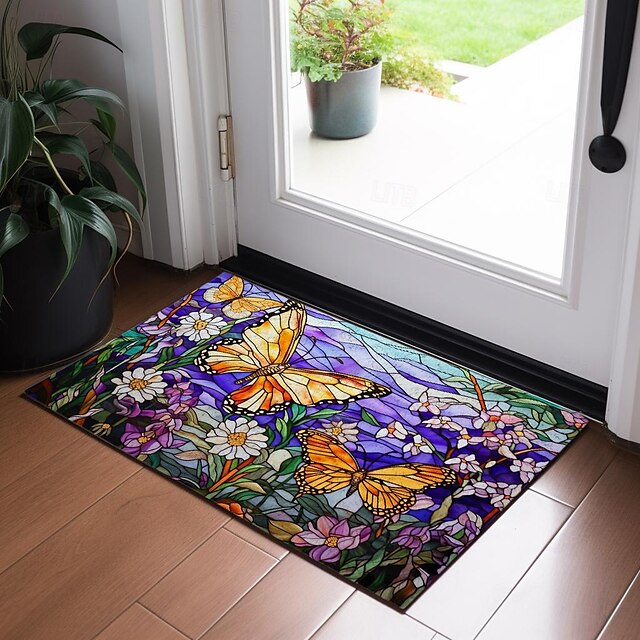 Folk Art Butterflies Doormat Floor Mats Washable Rugs Kitchen Mat Non-Slip Oil Proof Rug Indoor Outdoor Mat Bedroom Decor Bathroom Mat Entrance Rug