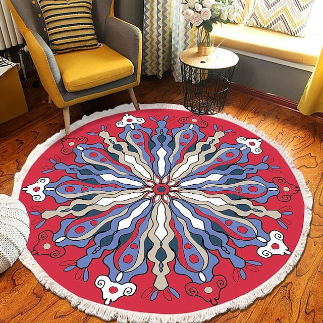 Mandala Tassel Round Carpet Area Rug Ethnic Style Room Living Room Bedroom Coffee Table Floor Mat