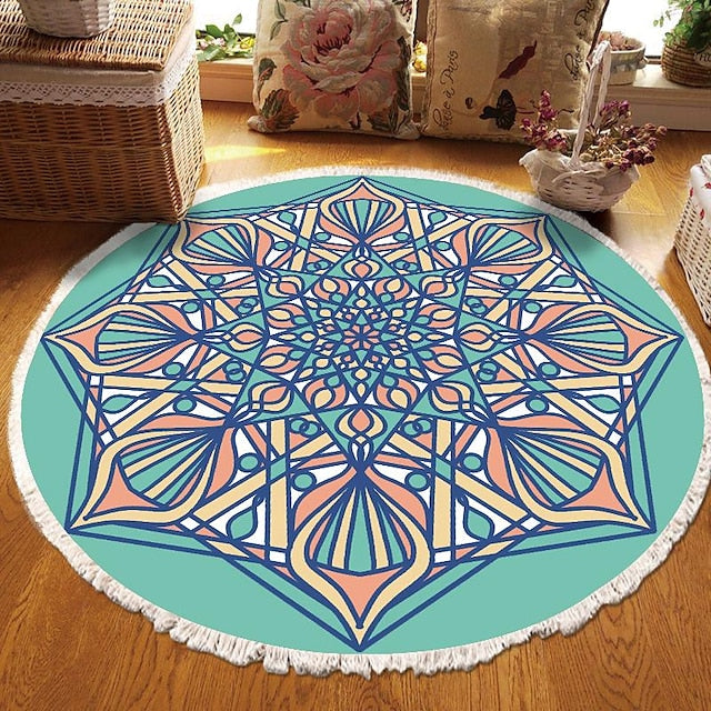 Mandala Tassel Round Carpet Area Rug Ethnic Style Room Living Room Bedroom Coffee Table Floor Mat