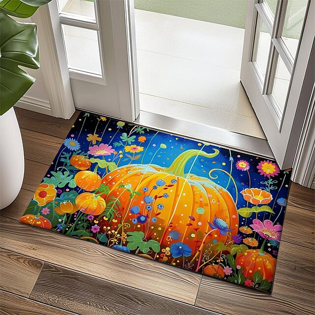 Autumn Pumpkin Folk Art Doormat Kitchen Mat Floor Mat Non-Slip Area Rug Oil Proof Rug Indoor Outdoor Mat Bedroom Decor Bathroom Mat Entrance Rug