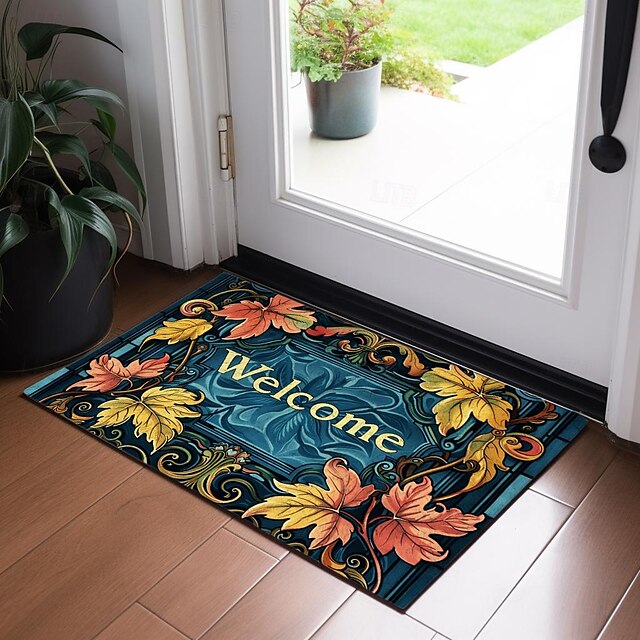 Welcome Floral Doormat Floor Mats Washable Rugs Kitchen Mat Non-Slip Oil Proof Rug Indoor Outdoor Mat Bedroom Decor Bathroom Mat Entrance Rug