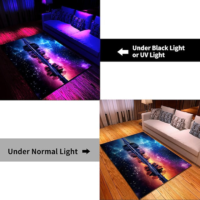 Blacklight Rug UV Reactive Glow in the Dark Area Rug Kitchen Mat Non-Slip Oil Proof Trippy Universe Floor Mat Livingroom Rug Indoor Outdoor Mat Bedroom Decor Bathroom Mat Entrance Rug Door Mat