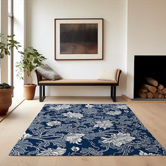 Blue Flower Area Rug Kitchen Mat Non-Slip Oil Proof Floor Mat Livingroom Rug Indoor Outdoor Mat Bedroom Decor Bathroom Mat Entrance Rug Door Mat Bird Tree of Life