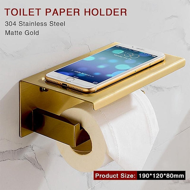 Bathroom Hardware Accessories Stainless Steel Wall Mounted Brushed Nickel Towel Bar Hand Towel Holder Toilet Paper Holder Robe Towel Hook Coat Hook Towel Bar (Gold)