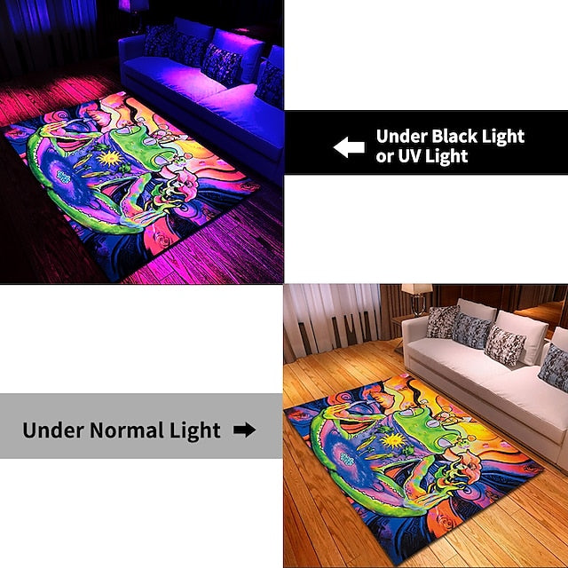 Tree of Life Blacklight Rug Carpet Floor Mat UV Reactive Glow in the Dark Rug Large Non-Slip Rug Mat Carpet for Room Decor