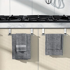 2pcs Stainless Steel No-Drill Over-the-Door Towel Rack: Perfect for Kitchen Cabinet Doors, Back of Doors, Ideal for Hanging Dishcloths, Towels, providing Convenient Storage and Organization