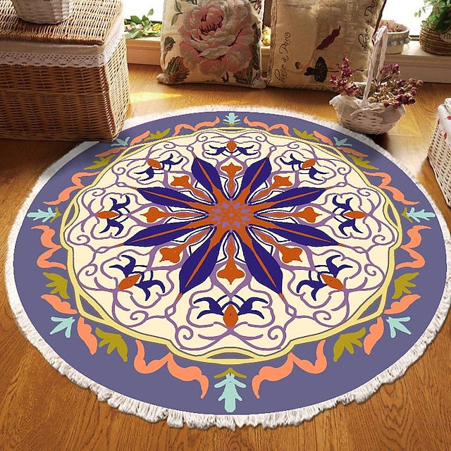 Mandala Tassel Round Carpet Area Rug Ethnic Style Room Living Room Bedroom Coffee Table Floor Mat