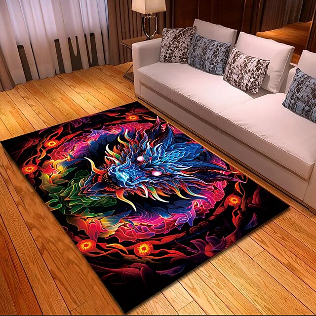 Blacklight Rug UV Reactive Glow in the Dark Area Rug Kitchen Mat Non-Slip Oil Proof Creepy Dragon Floor Mat Livingroom Rug Indoor Outdoor Mat Bedroom Decor Bathroom Mat Entrance Rug Door Mat