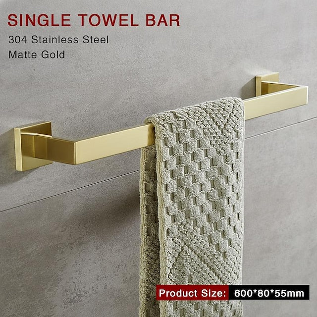 Bathroom Hardware Accessories Stainless Steel Wall Mounted Brushed Nickel Towel Bar Hand Towel Holder Toilet Paper Holder Robe Towel Hook Coat Hook Towel Bar (Gold)