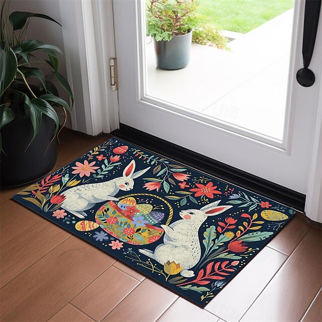 Easter Bunny Doormat Floor Mats Washable Rugs Kitchen Mat Non-Slip Oil Proof Rug Indoor Outdoor Mat Bedroom Decor Bathroom Mat Entrance Rug Folk Art