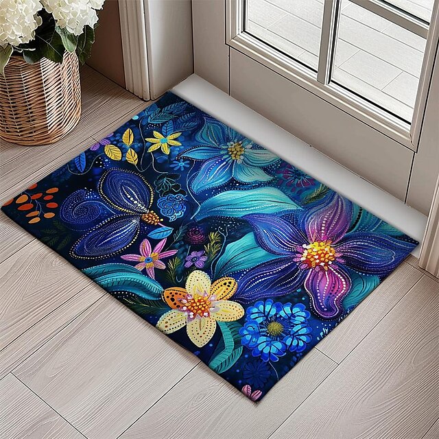 Pointillism Flowers Doormat Floor Mats Washable Rugs Kitchen Mat Non-Slip Oil Proof Rug Indoor Outdoor Mat Bedroom Decor Bathroom Mat Entrance Rug