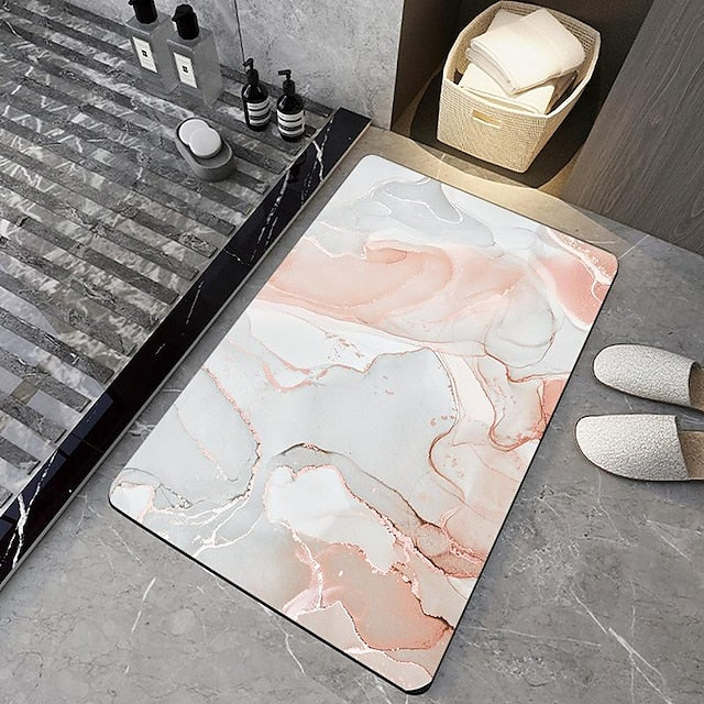 Diatomaceous Earth Bath Mat Non-slip Marble Pattern Super Absorbent Toilet Door Quick-Drying Foot Mat Entry Door Mat Non-Slip Mat