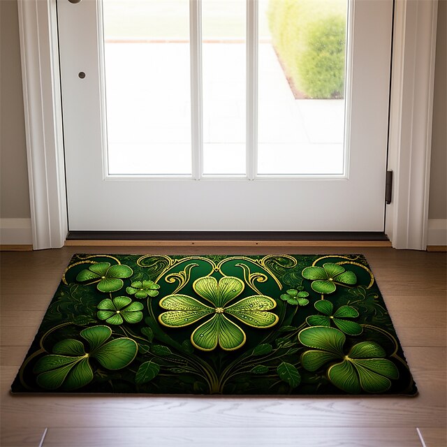 Saint Patrick's Day Doormat Floor Mats Washable Rugs Kitchen Mat Non-Slip Oil Proof Rug Lucky Clover Indoor Outdoor Mat Bedroom Decor Bathroom Mat Entrance Rug