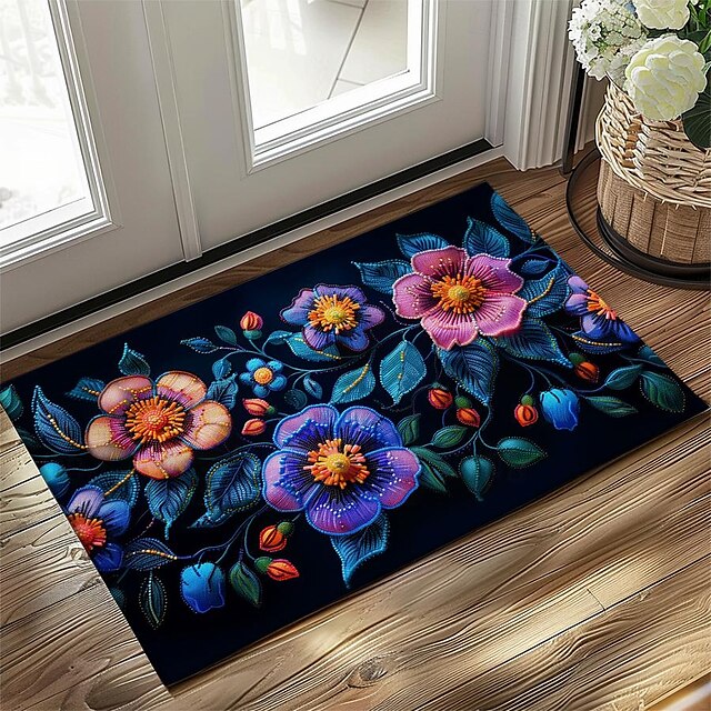 Oil Painting Flowers Doormat Floor Mats Washable Rugs Kitchen Mat Non-Slip Oil Proof Rug Indoor Outdoor Mat Bedroom Decor Bathroom Mat Entrance Rug