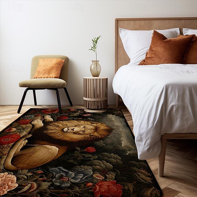 Sleeping Lion Area Rug Kitchen Mat Non-Slip Oil Proof Floor Mat Livingroom Rug Indoor Outdoor Mat Bedroom Decor Bathroom Mat Entrance Rug Door Mat