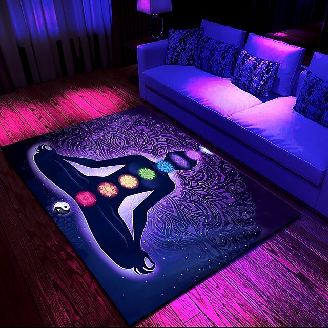 Blacklight Rug UV Reactive Glow in the Dark Area Rug Kitchen Mat Non-Slip Oil Proof Mandala Boho Floor Mat Livingroom Rug Indoor Outdoor Mat Bedroom Decor Bathroom Mat Entrance Rug Door Mat