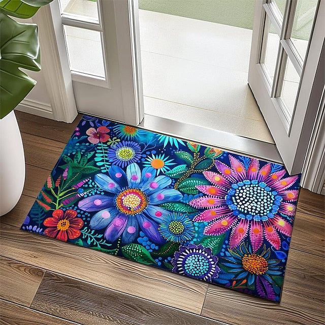 Pointillism Flowers Doormat Floor Mats Washable Rugs Kitchen Mat Non-Slip Oil Proof Rug Indoor Outdoor Mat Bedroom Decor Bathroom Mat Entrance Rug