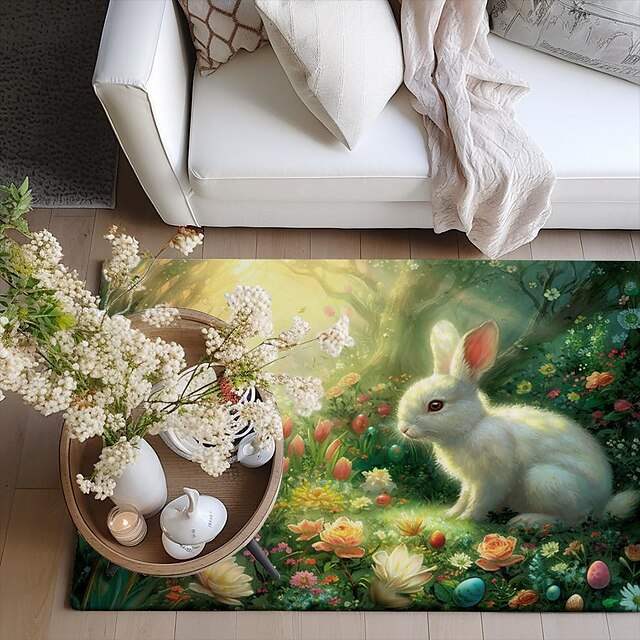 Forest Easter Bunny Area Rug Kitchen Mat Non-Slip Oil Proof Floor Mat Livingroom Rug Indoor Outdoor Mat Bedroom Decor Bathroom Mat Entrance Rug Door Mat