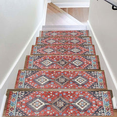 Step Tread Carpet Boho Style Non-Slip Carpet Stair Treads for Kids Elders and Pets Ethnic Design Stair Tread Mats