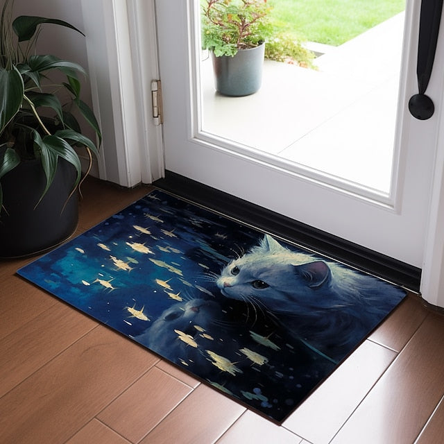 Painting Cat Doormat Floor Mats Washable Rugs Kitchen Mat Non-Slip Oil Proof Rug Indoor Outdoor Mat Bedroom Decor Bathroom Mat Entrance Rug