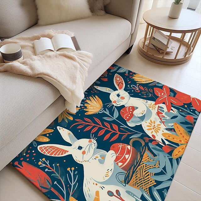 Forest Easter Bunny Area Rug Kitchen Mat Non-Slip Oil Proof Floor Mat Livingroom Rug Indoor Outdoor Mat Bedroom Decor Bathroom Mat Entrance Rug Door Mat