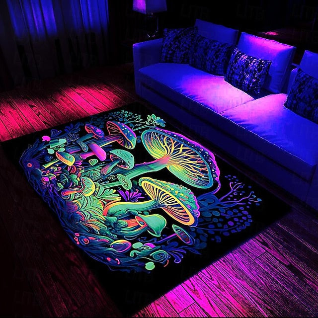 Blacklight Printed Carpet UV Reactive Glow in the Dark Rug Large Non-Slip Rug Mat for Room Decor