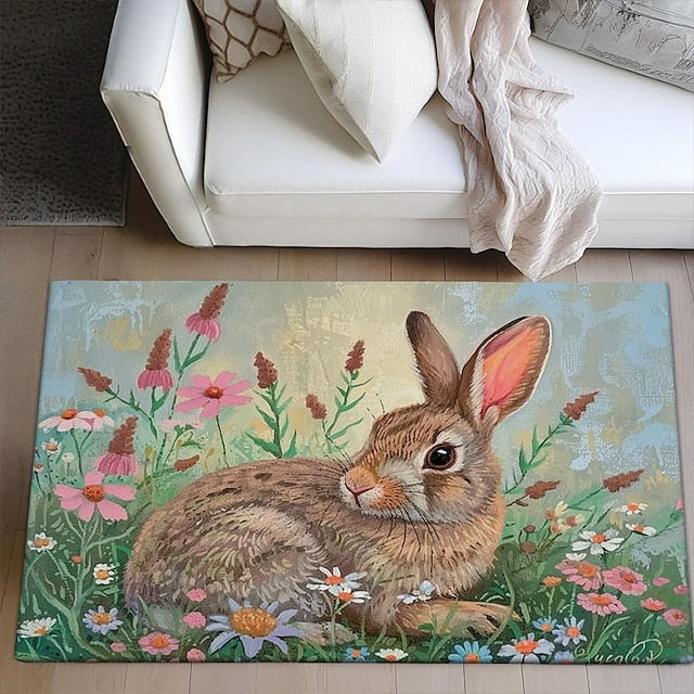 Forest Easter Bunny Area Rug Kitchen Mat Non-Slip Oil Proof Floor Mat Livingroom Rug Indoor Outdoor Mat Bedroom Decor Bathroom Mat Entrance Rug Door Mat