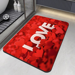 Valentine's Day Bathroom Rug, Polyester Fiber Rectangular Bath Mat, Super Absorbent, Non-Slip, Dirt-Resistant, and Easy to Clean Door Mat