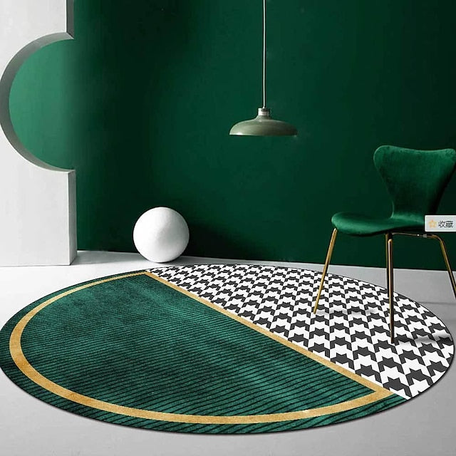 Round Houndstooth Area Rug Floor Decor Non Slip Absorbent Carpet For Entryway Bedroom Living Room Sofa Home Deco