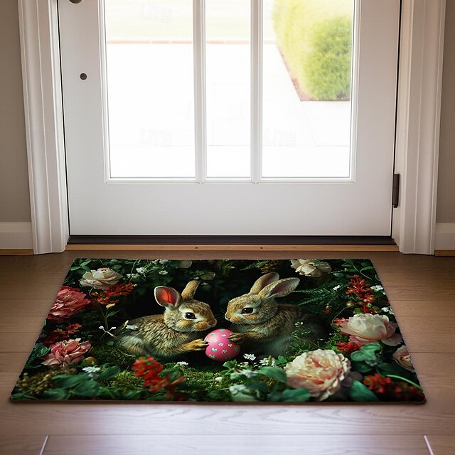 Easter Rabbits Egg Doormat Floor Mats Washable Rugs Kitchen Mat Non-Slip Oil Proof Rug Indoor Outdoor Mat Bedroom Decor Bathroom Mat Entrance Rug