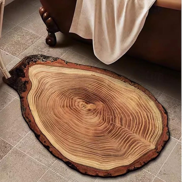 Door Mat Floor Mat Non Slip Ring of Tree 3D Trunk Wooden Log Print Area Rug Bath Mat Waterasorb for Indoor Outdoor Patio Bedroom Kitchen Office