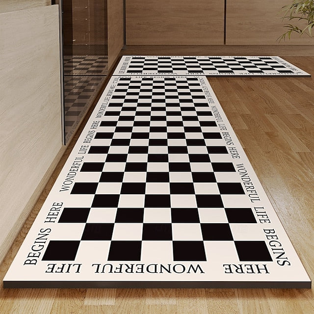 Chess Board Pattern Kitchen Rug Area Rug Mat Non-Slip Oil Proof Floor Mat Livingroom Rug Indoor Outdoor Mat Bedroom Decor Bathroom Mat Entrance Rug Door Mat