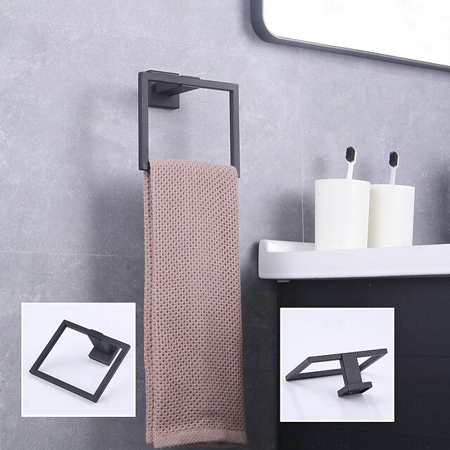 Black Hand Towel Holder SUS304 Stainless Steel Towel Hanger Towel Ring for Bathroom Lavatory Wall Mount Contemporary Style