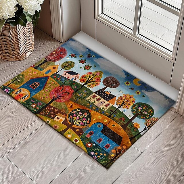 Folk Art Cats Doormat Kitchen Mat Floor Mat Non-Slip Area Rug Oil Proof Rug Indoor Outdoor Mat Bedroom Decor Bathroom Mat Entrance Entreyway Rug