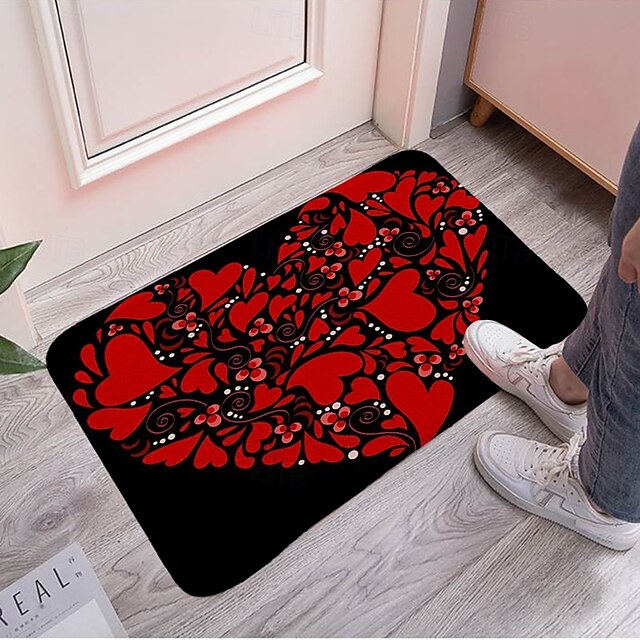 Valentine's Day Love non-slip doormat Polyester machine washable soft absorbent doormat suitable for entrance kitchen living room bedroom bathroom home decor - holiday themed  Absorbent Bathroom Rug