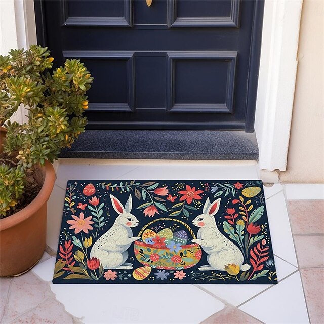 Easter Bunny Doormat Floor Mats Washable Rugs Kitchen Mat Non-Slip Oil Proof Rug Indoor Outdoor Mat Bedroom Decor Bathroom Mat Entrance Rug Folk Art