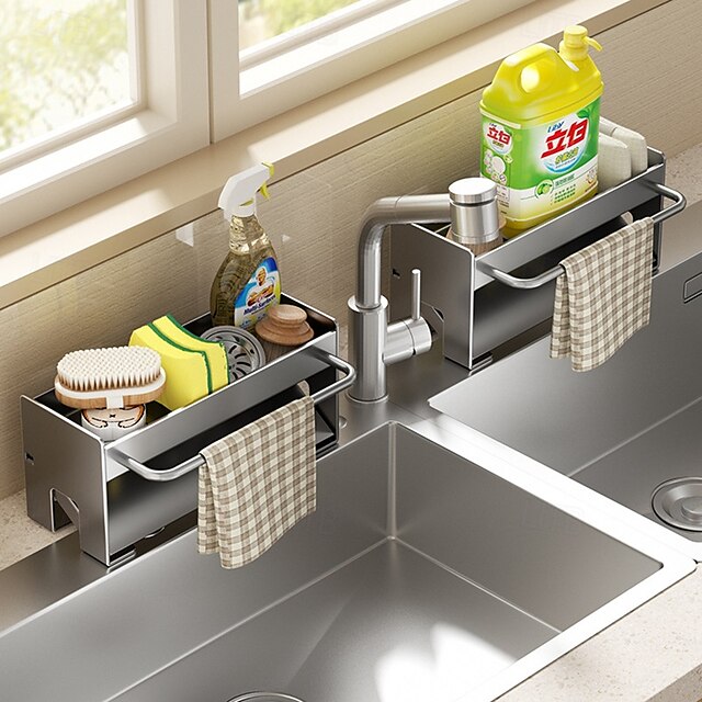 Sink Sponge Holder, Countertop Draining Rack, Freestanding Storage Organizer for Sponges, Dishcloths, and Scrubbers in Bathroom or Kitchen