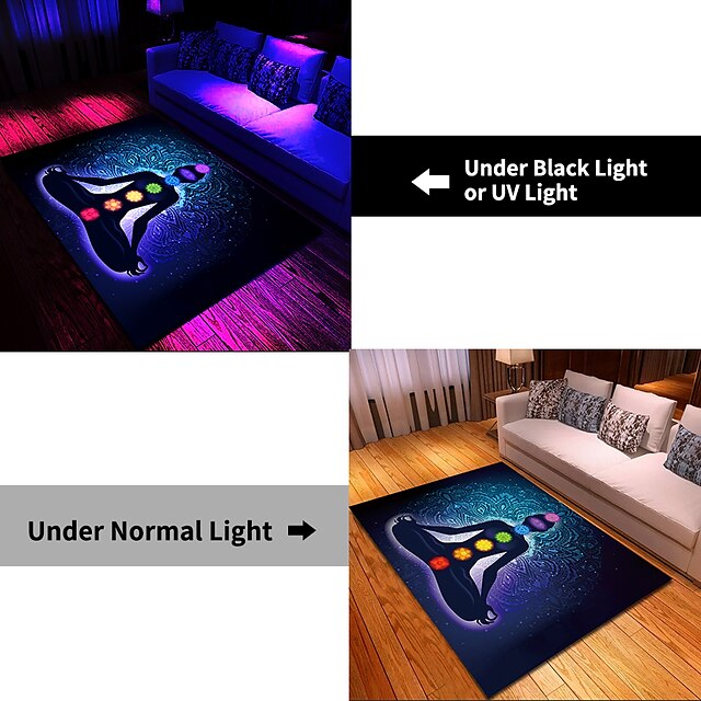 Blacklight Rug UV Reactive Glow in the Dark Area Rug Kitchen Mat Non-Slip Oil Proof Mandala Boho Floor Mat Livingroom Rug Indoor Outdoor Mat Bedroom Decor Bathroom Mat Entrance Rug Door Mat