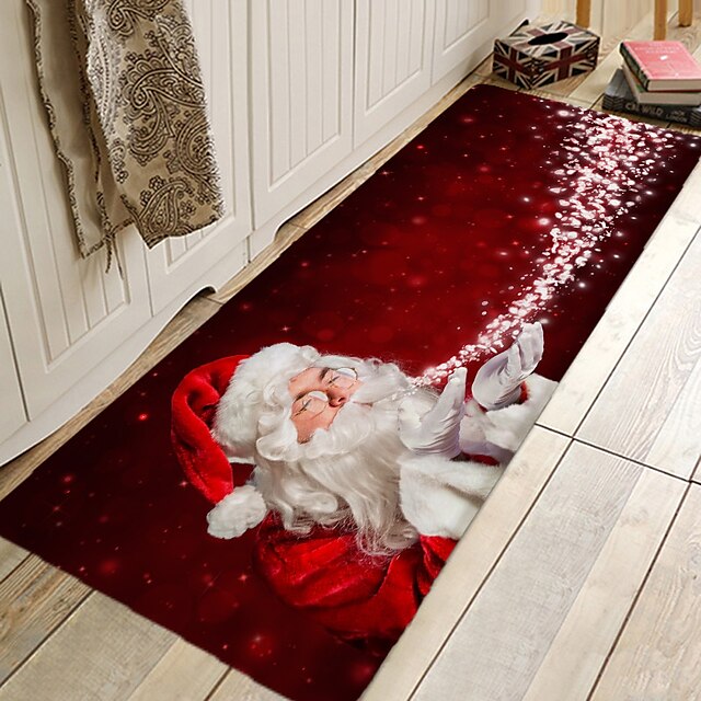 Christmas Decorations Pattern Floor Mat Flannel Hallway Carpets Area Rugs Xmas Door Mat for Bedroom Living Room Carpet Kitchen Bathroom Anti-Slip Floor Mats